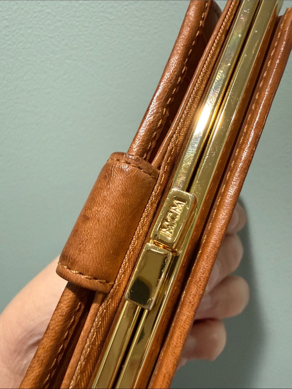 MCM Cognac Logo Leather Snap Wallet with Gold Plaque - Picture 4 of 9